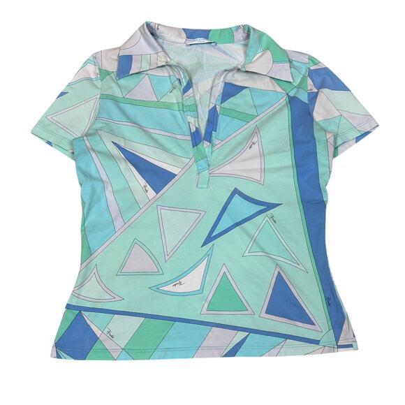 Vintage Emilio Pucci Firenze Geometric V Neck Polo Top Women's 6 - Picture 1 of 13
